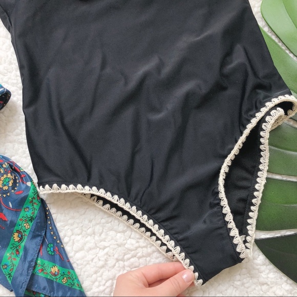 Black One Piece Swimsuit with Crochet Trim - Picture 3 of 6